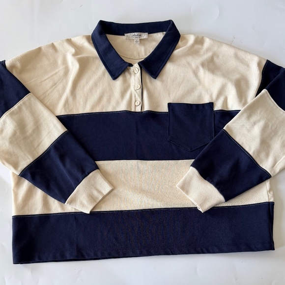 Atelier Tops - Women's Atelier Cropped Striped Rugby Shirt Size XL NWOT